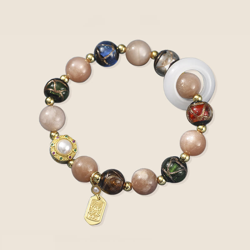 Om Mani Padme Hum Om Bracelet with Tridacna & Sun Stones 14-16cm