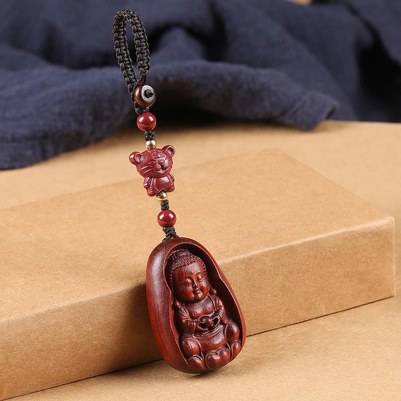 Small Leaf Red Sandalwood Chinese Zodiac Protection Key Chain
