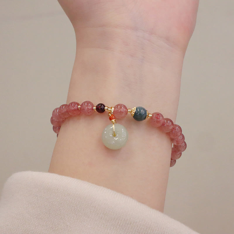 6.5mm Strawberry Quartz Jade Healing Bracelet for Peace