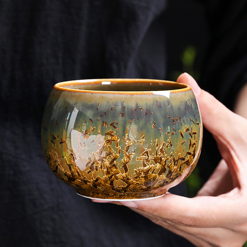 Colorful Brown Ceramic Chinese Tea Cup Bowl 210ml Size