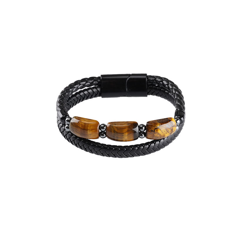 Tiger Eye Protection Leather Bracelet for Willpower | Healing Sounds