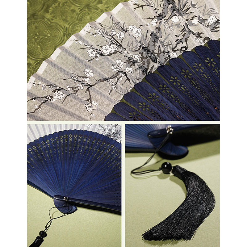21cm Chinese Folding Fan | Bamboo & Polyester Flower Design