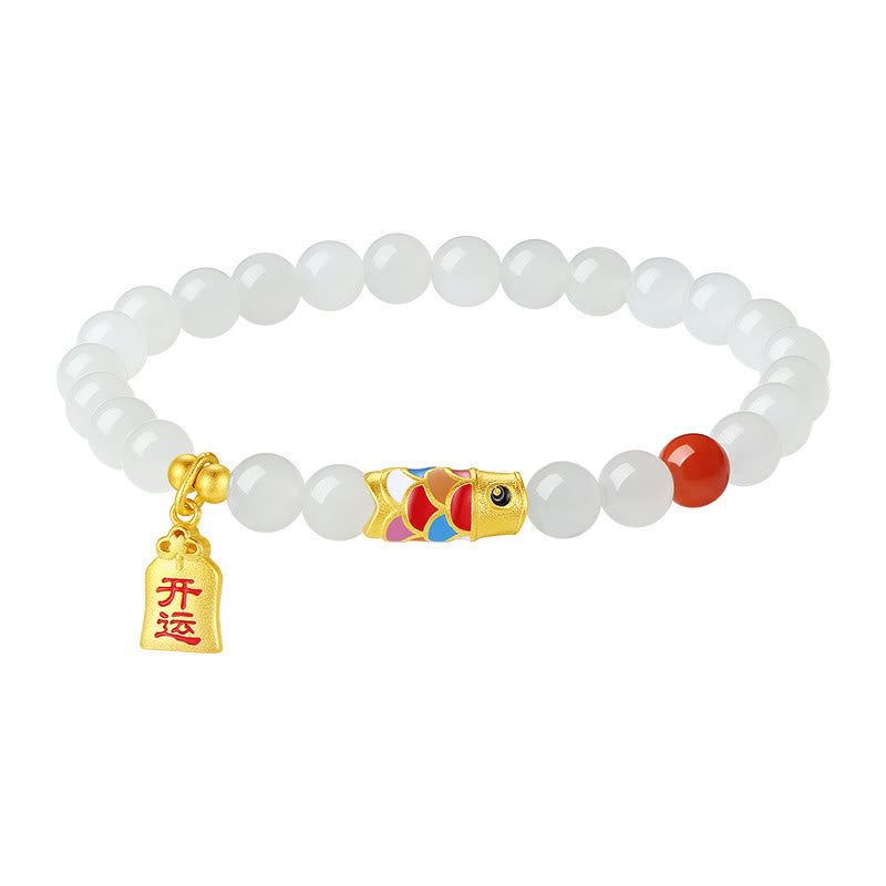 Hetian White Jade Protection, Luck & Happiness Bracelet