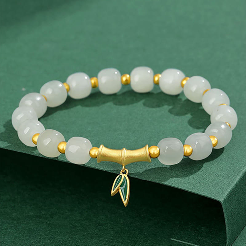 Sterling Silver White Jade Protection Bracelet 6*7mm