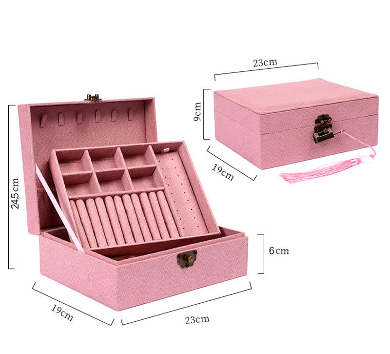 Two-Layer Flannel Jewelry Box with Lock for Zen Decor