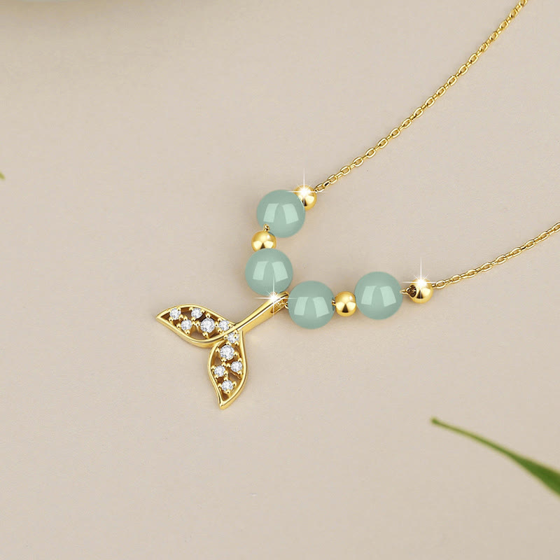 925 Sterling Silver Hetian Jade Luck Fishtail Necklace