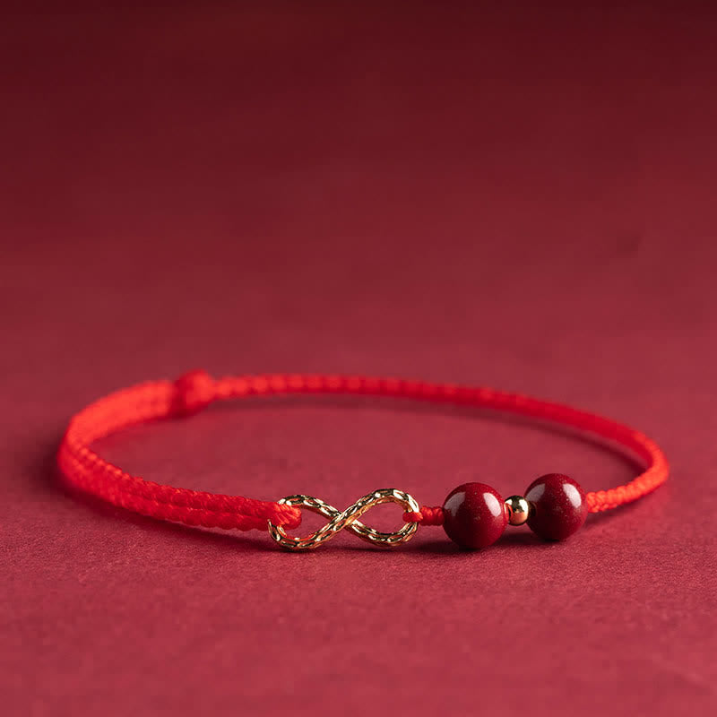 Adjustable Cinnabar Red String Bracelet Anklet with 14K Gold