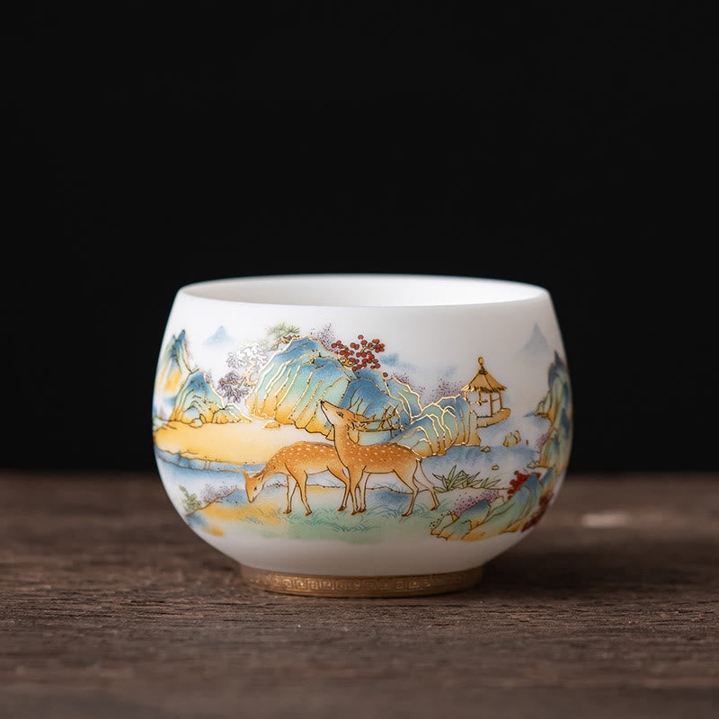 Ceramic Zen Decor Tea Cup | Phoenix Dragon Lotus Motifs