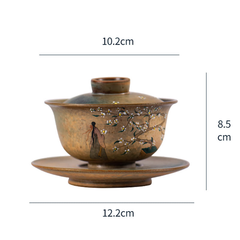 Hanfu Girl Porcelain Gaiwan Tea Cup 150ml Hand-Painted