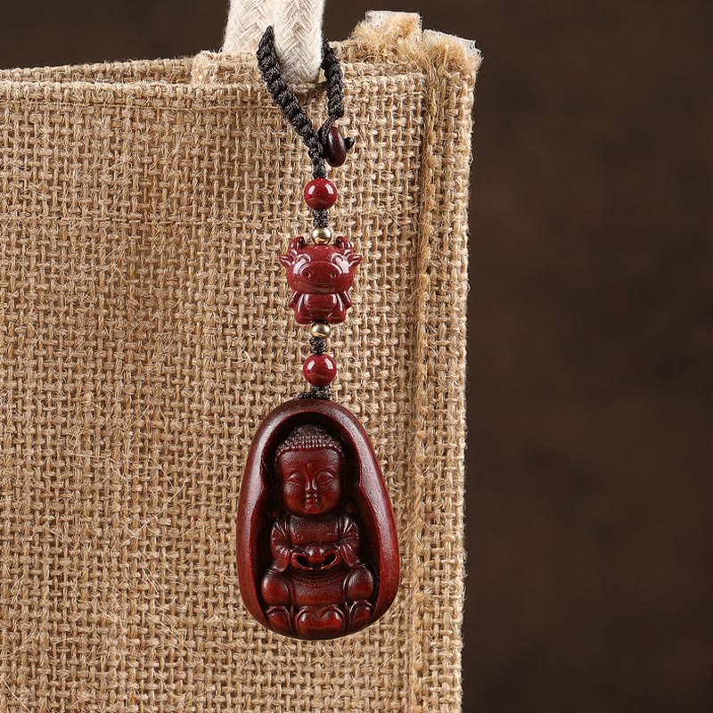 Small Leaf Red Sandalwood Chinese Zodiac Protection Key Chain