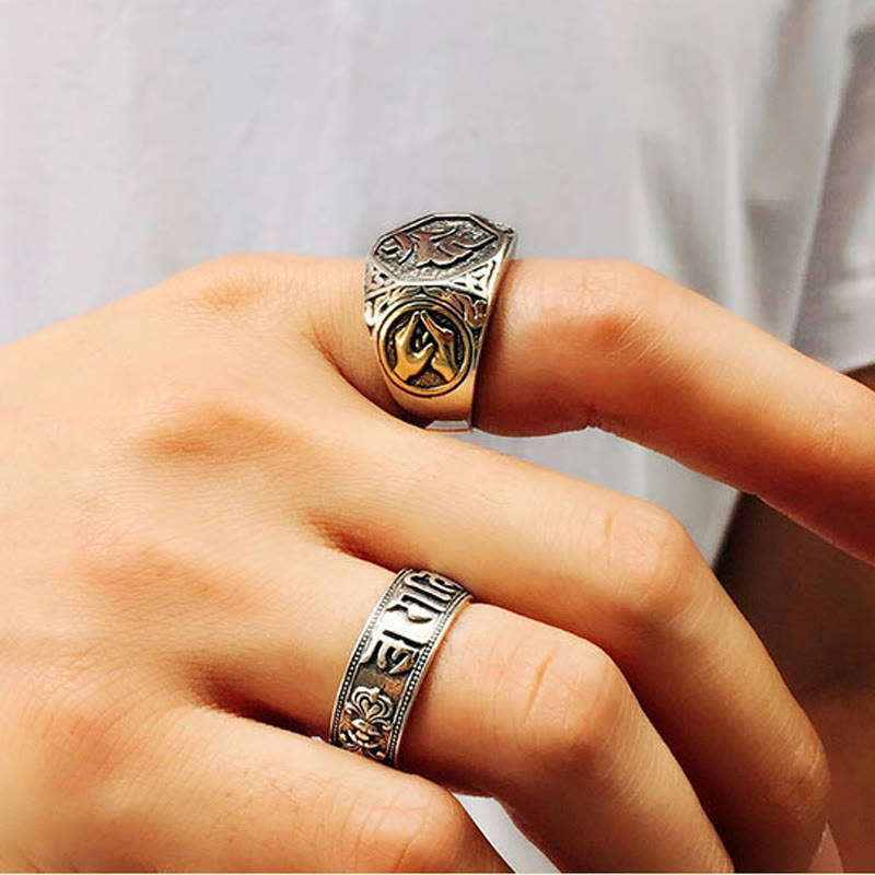 925 Sterling Silver Sanskrit Protection Spiritual Ring Adjustable