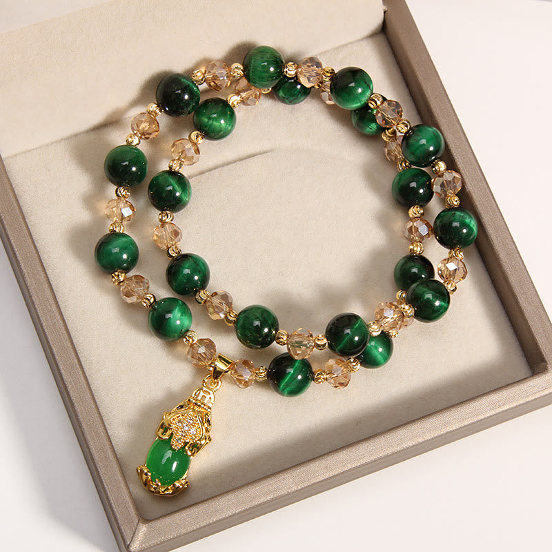 8mm Tiger Eye Pixiu Fox Double Wrap Protection Bracelet