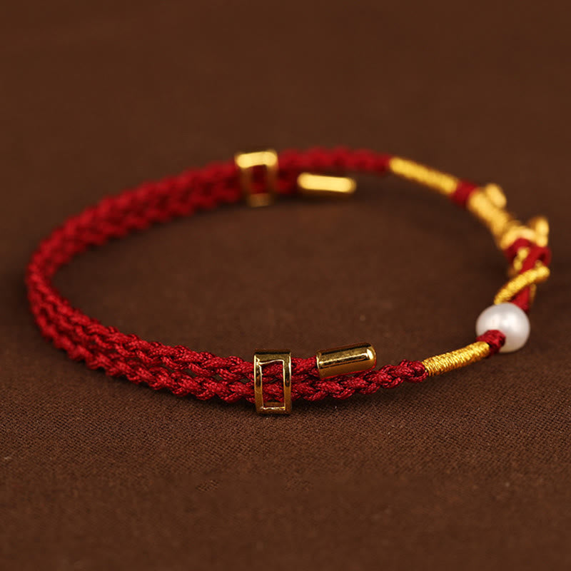 24K Gold Red String Wish Ruyi Fu Bracelet for Luck