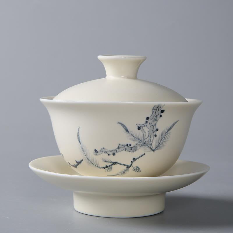 Hand Painted Ceramic Gaiwan Tea Cup With Lid 200ml | Zen Decor