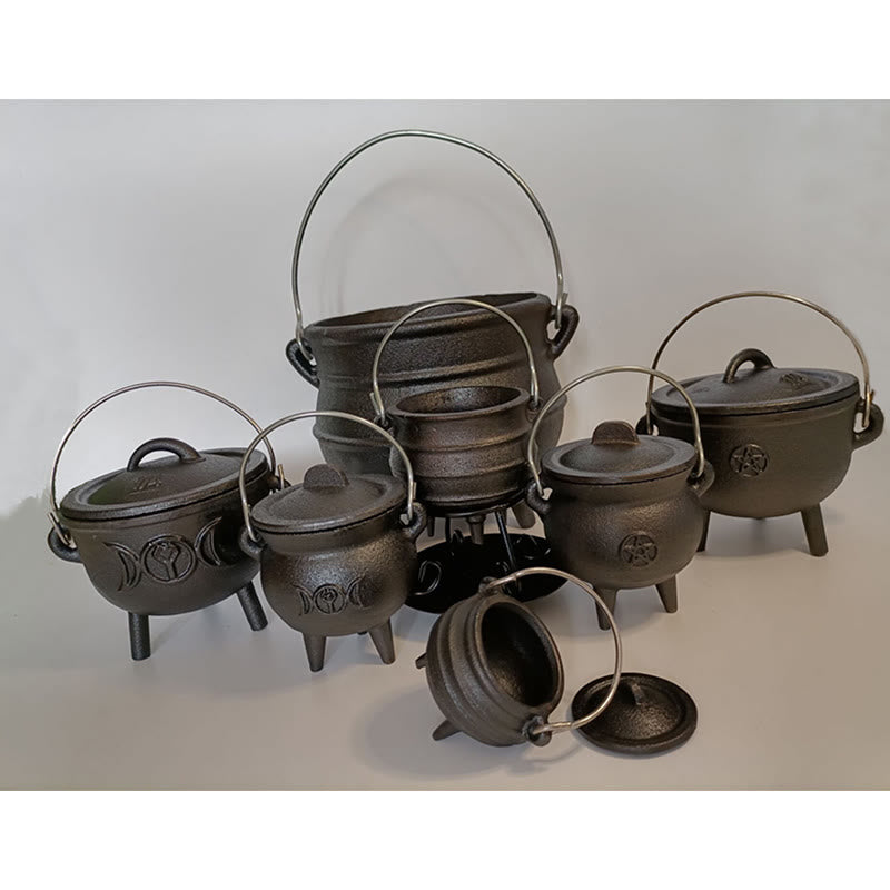 Cast Iron Triple Moon Cauldron for Meditation Rituals