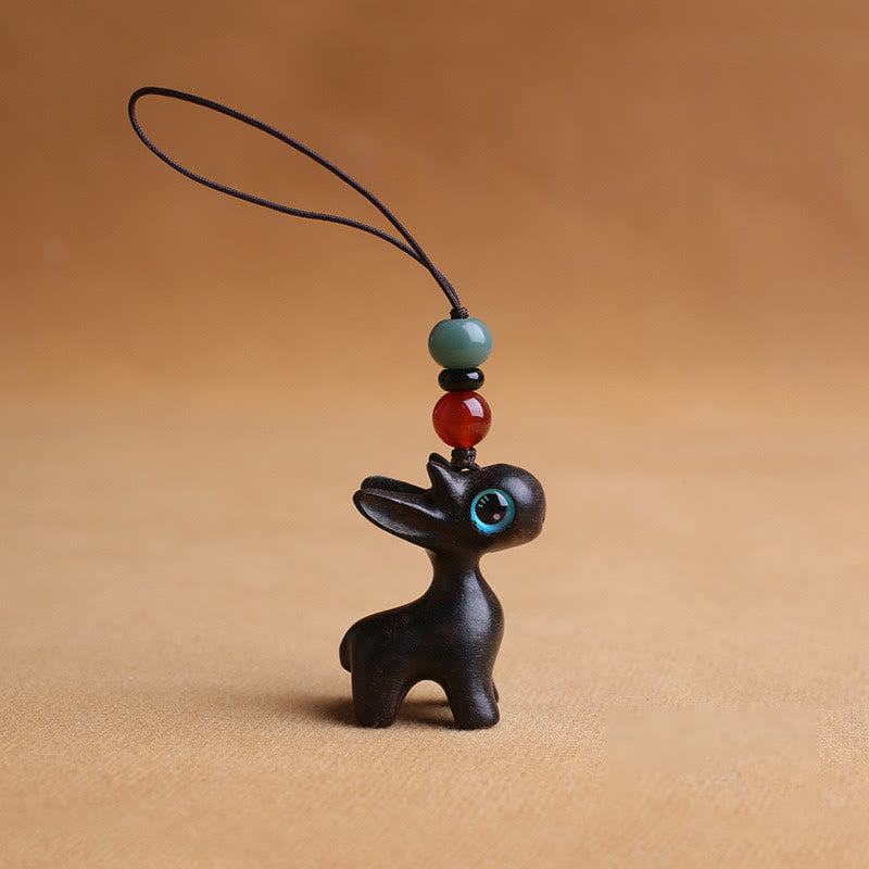 Sandalwood Wood 35mm Mini Deer Protection Key Chain