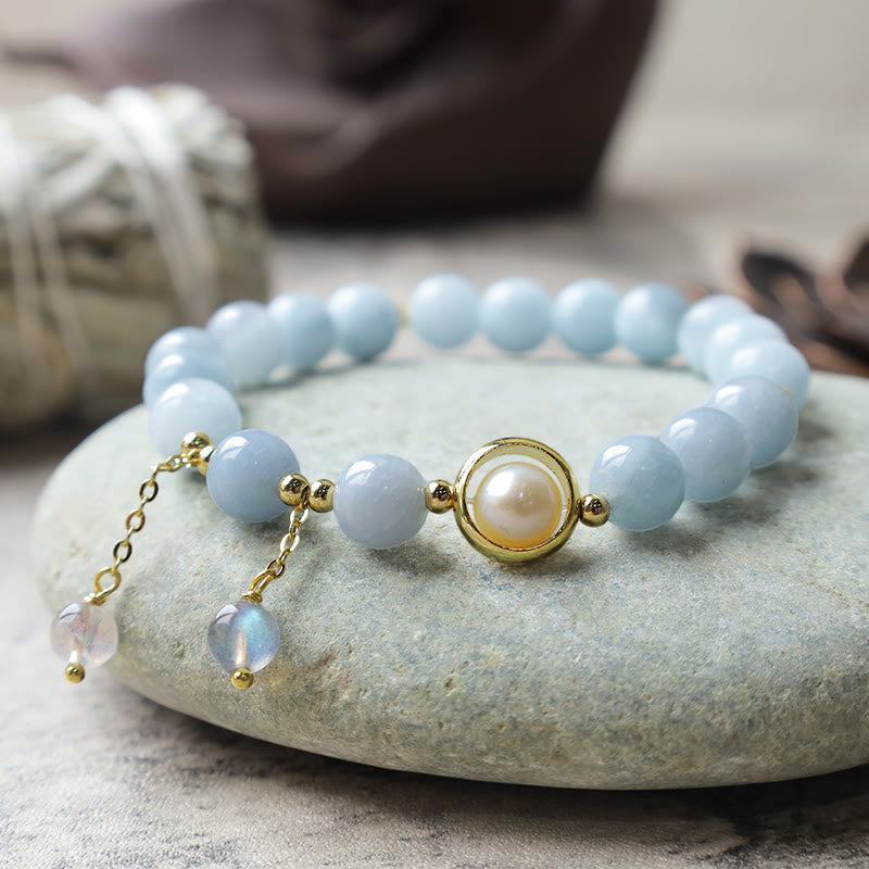 8mm Aquamarine Pearl Moonstone Healing Charm Bracelet