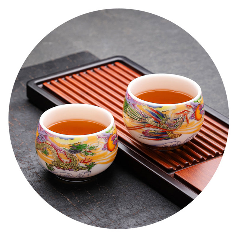 Dragon & Phoenix Ceramic Teacup 190ml | Spiritual Tableware