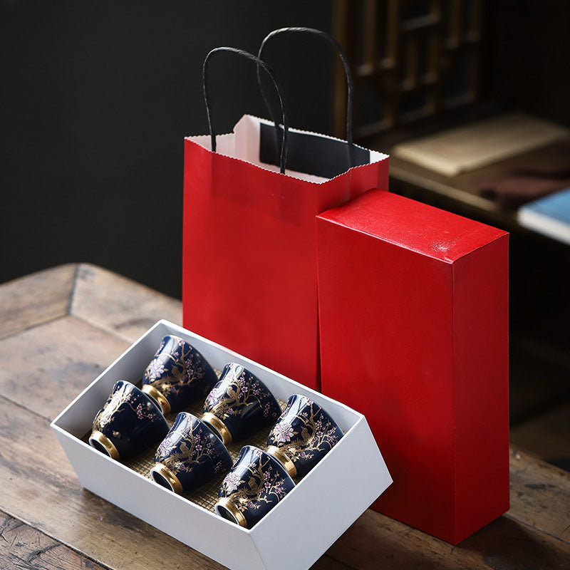 Golden Magpie & Peony Ceramic Teacup for Kung Fu Tea