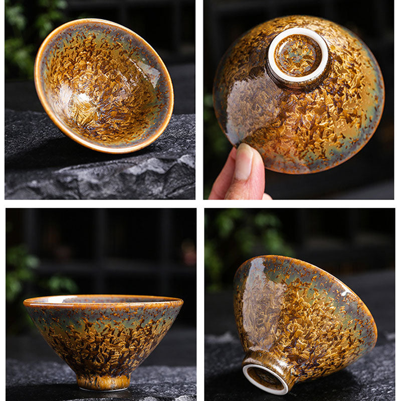 Colorful Brown Ceramic Chinese Tea Cup Bowl 210ml Size