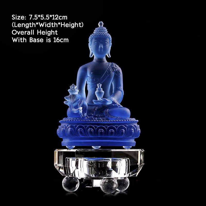 Handmade Liuli Crystal Medicine Buddha Statue 13cm
