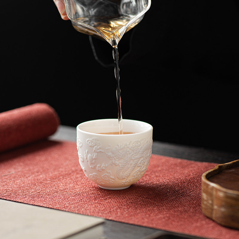 Dragon Phoenix White Porcelain Zen Decor Teacup 115ml