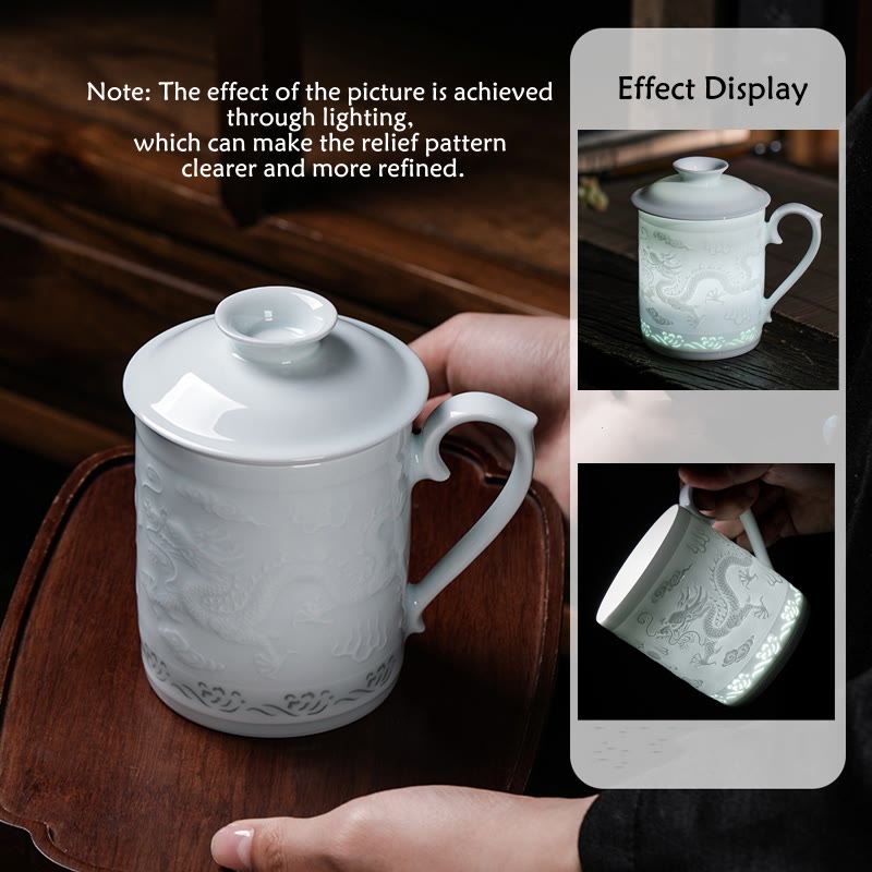 420ml Jingdezhen Porcelain Zen Tea Cup with Dragon Phoenix Design