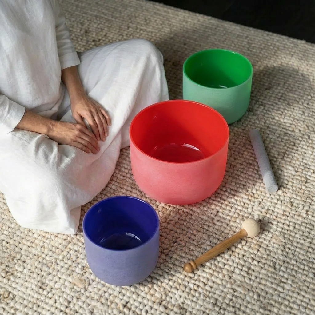 Colorful Quartz Crystal Singing Bowl Set, 8", 10", 12"