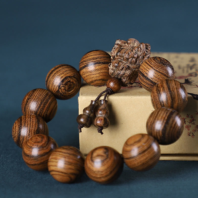 Dragon Carved Protection Bracelet in Rosewood & Sandalwood 20mm Beads