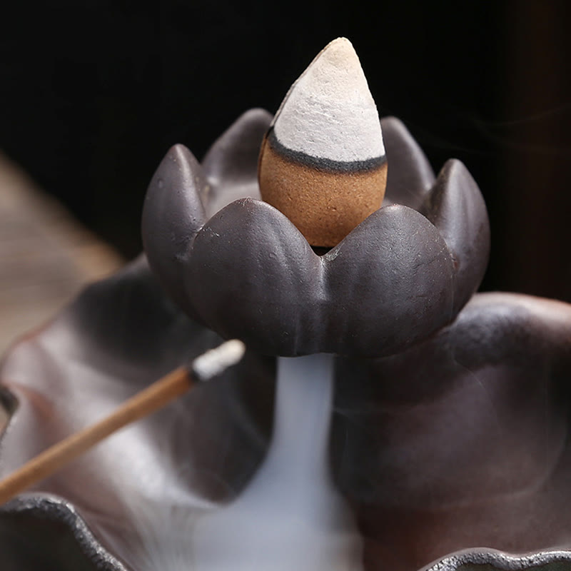 Ceramic Incense Burner Lotus Flower Frog Butterfly Decor