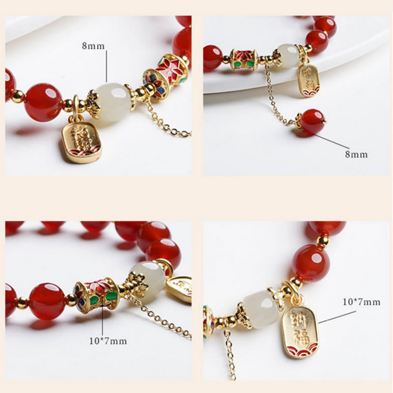 8mm Red Agate Fu Character Confidence Bracelet