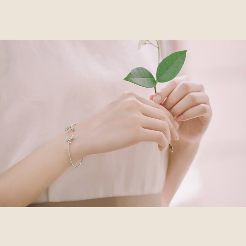 Copper Cat Eye Leaf Pattern Support Cuff Bracelet