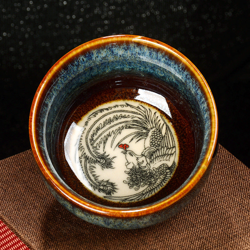 8cm Ceramic Jian Zhan Dragon Lotus Teacup | Zen Decor