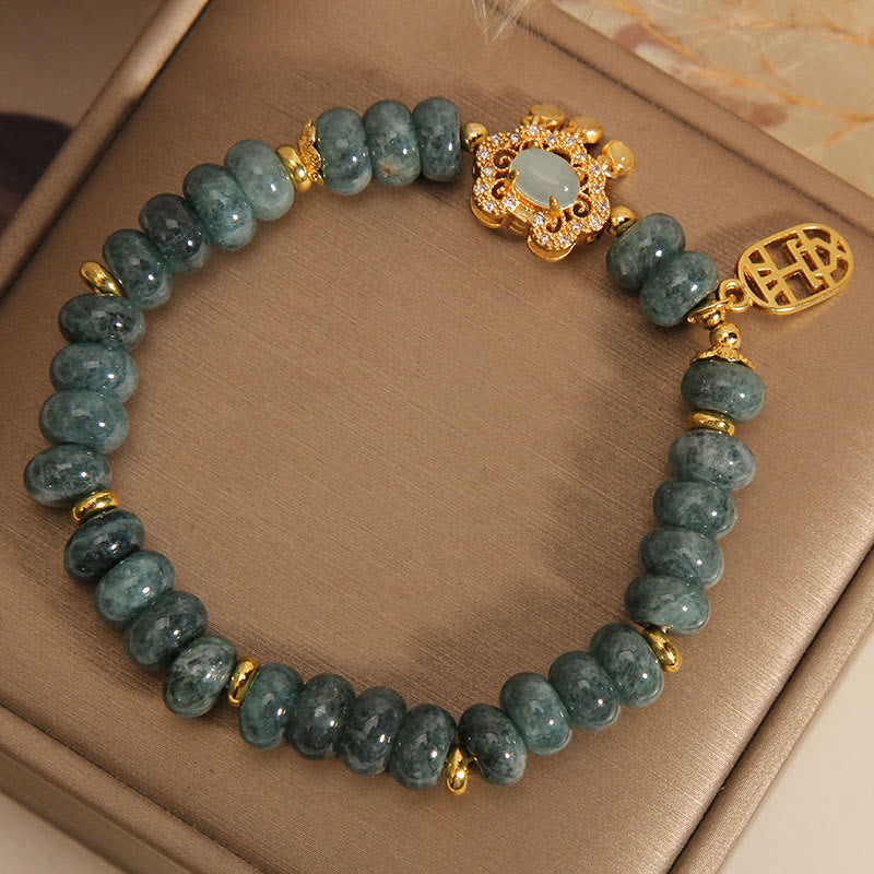 8mm Jade Chinese Lock Charm Bracelet for Prosperity