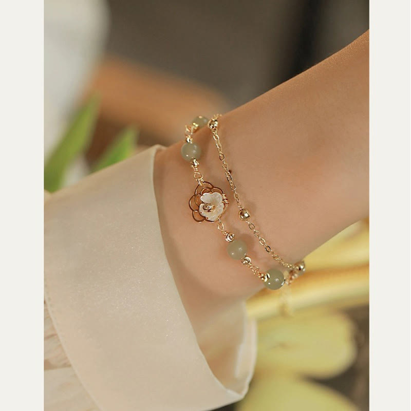 Double Layer 14K Gold Plated Jade Butterfly Luck Bracelet