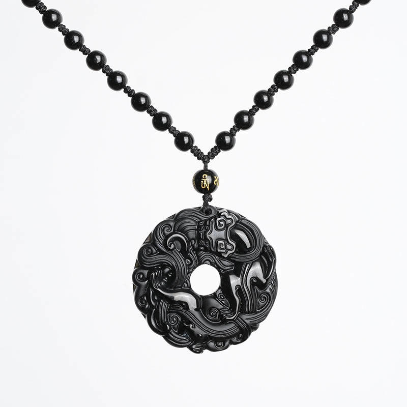 Black Obsidian Peace Buckle Pixiu Protection Necklace