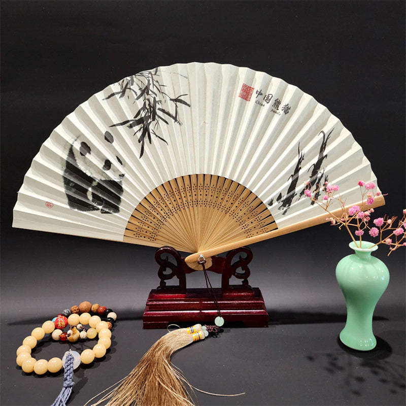 22cm Folding Fan with Panoramic Rivers and Mountains Design