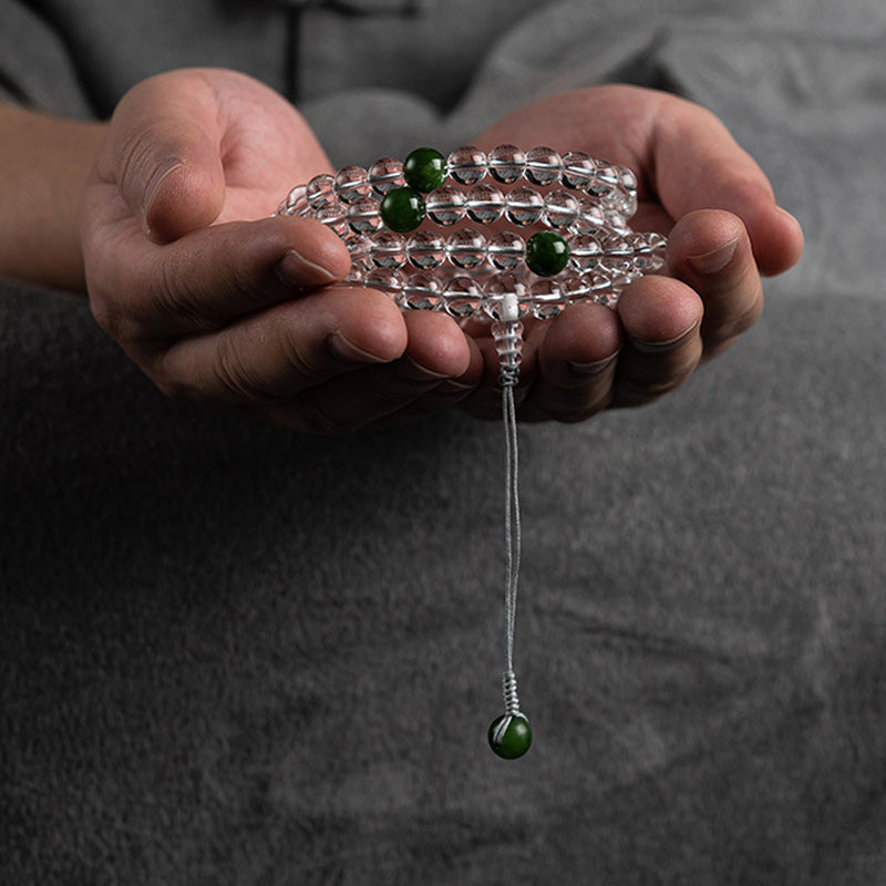 108 Beads White Crystal Jade Gemstone Mala Bracelet for Meditation