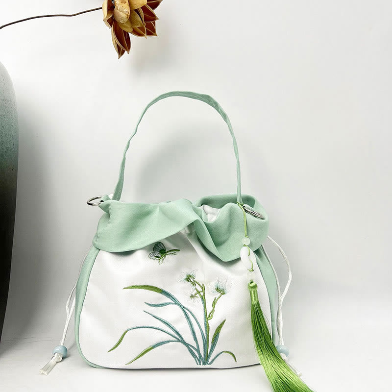 Silk Tote Bag | Embroidered Floral Yoga Carrier 20cm