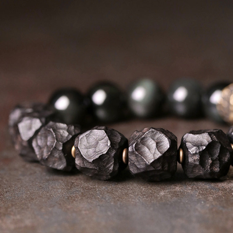 Black Obsidian Ebony Wood Strength Bracelet 17cm