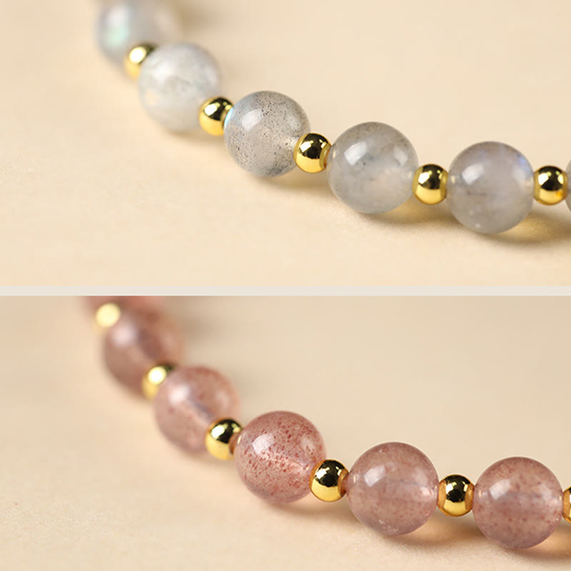 14K Gold Strawberry Quartz Spiritual Bracelet with Fu Charm