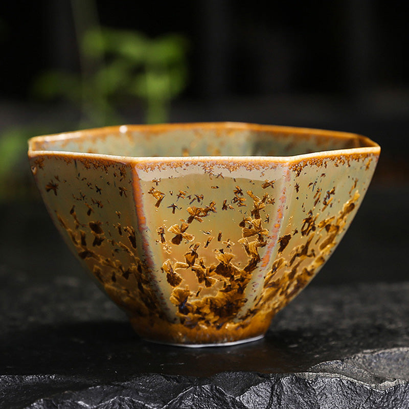 Colorful Brown Ceramic Chinese Tea Cup Bowl 210ml Size