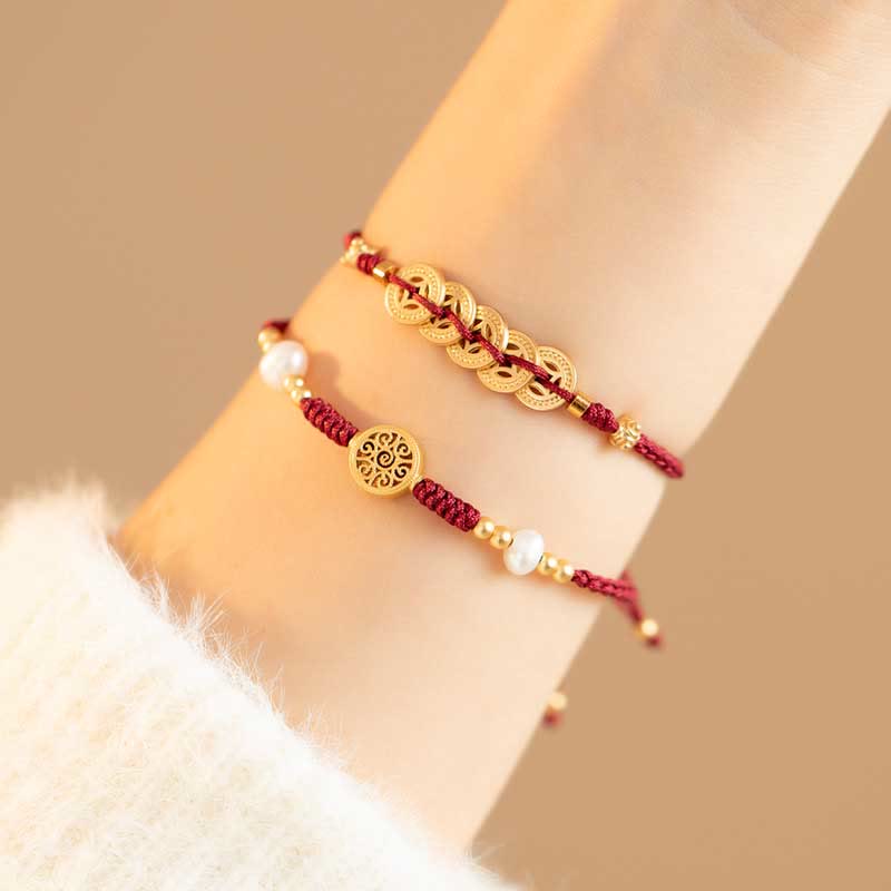 Copper Coin Red String Bracelet for Luck & Protection