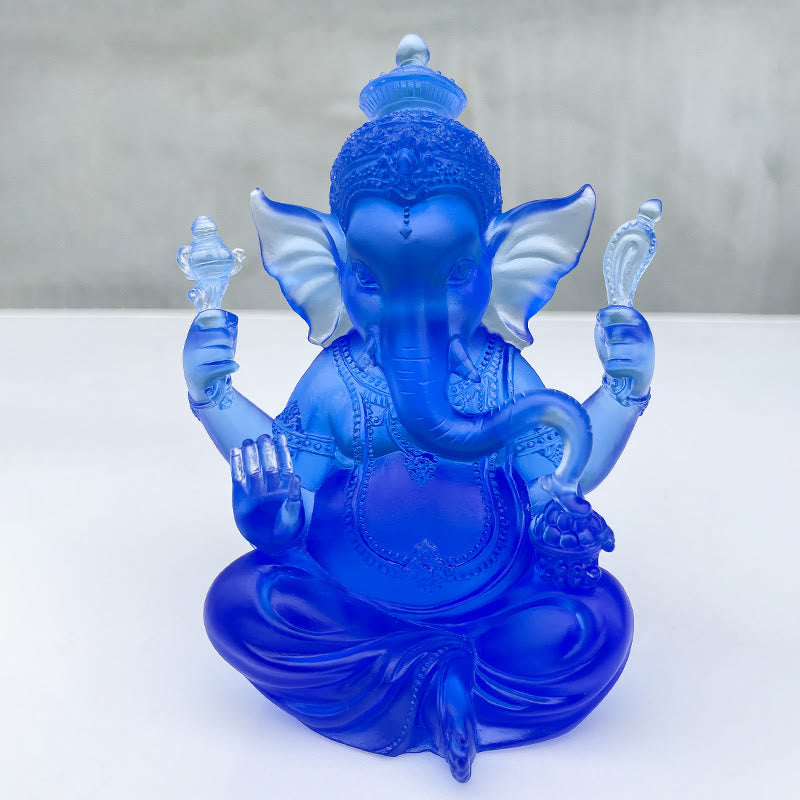 Handmade Liuli Crystal Ganesh Statue 11.5cm Protection Art