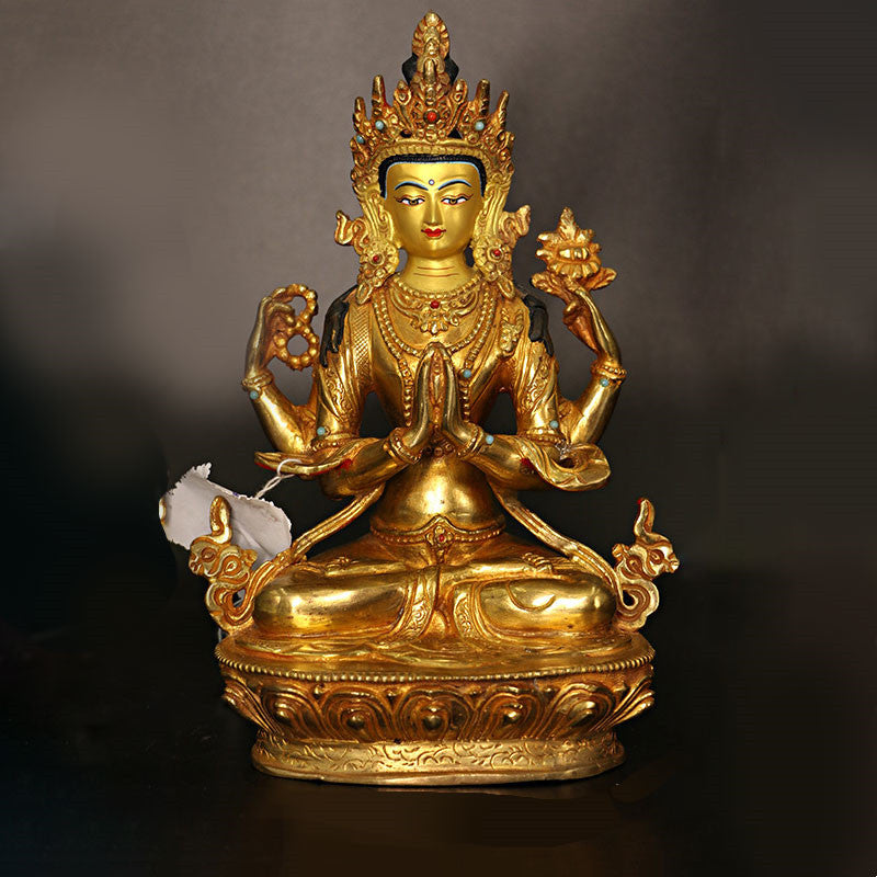 Copper and Gold Plated Bodhisattva Tara Chenrezig Statue for Protection