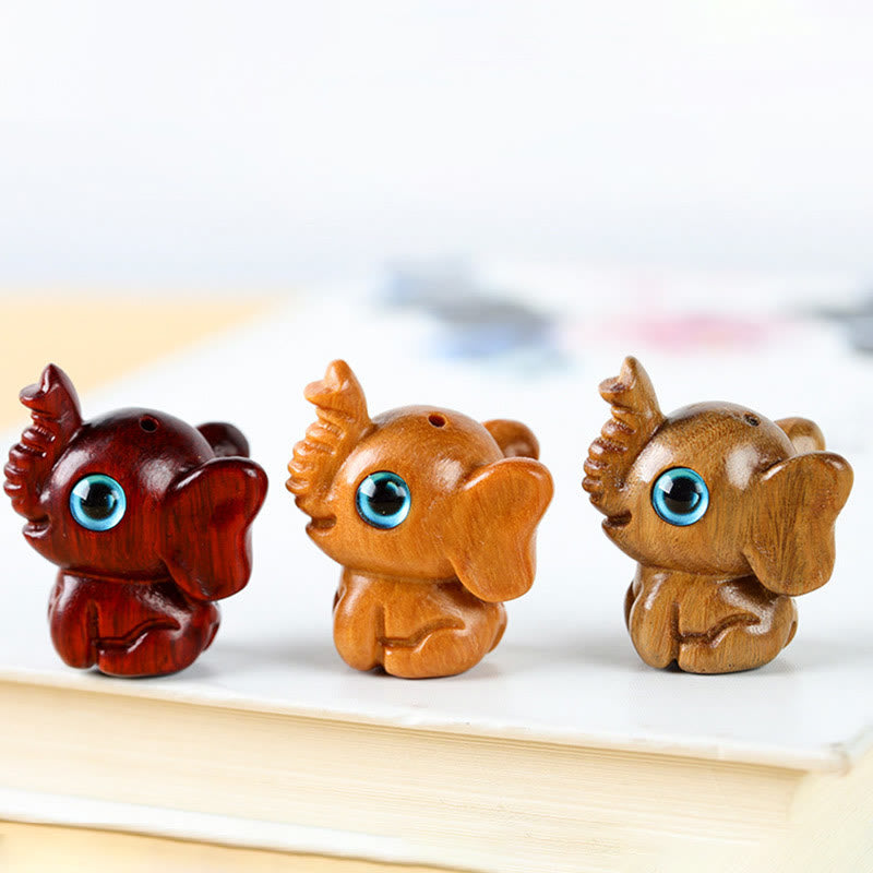 Mini Elephant Carved Decoration in Sandalwood for Protection & Luck