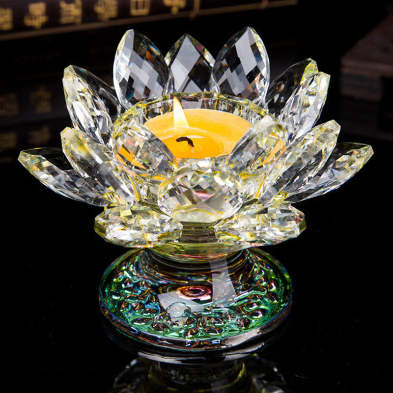 Citrine & White Crystal Tibetan Lotus Candlestick Ornament