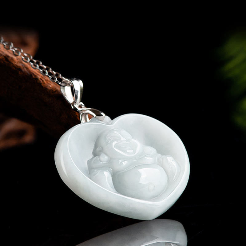 White Jade Buddha Necklace for Luck | Sterling Silver Pendant
