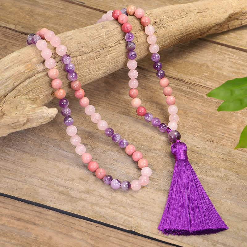 Amethyst Rose Quartz 108 Bead Gemstone Mala Bracelet
