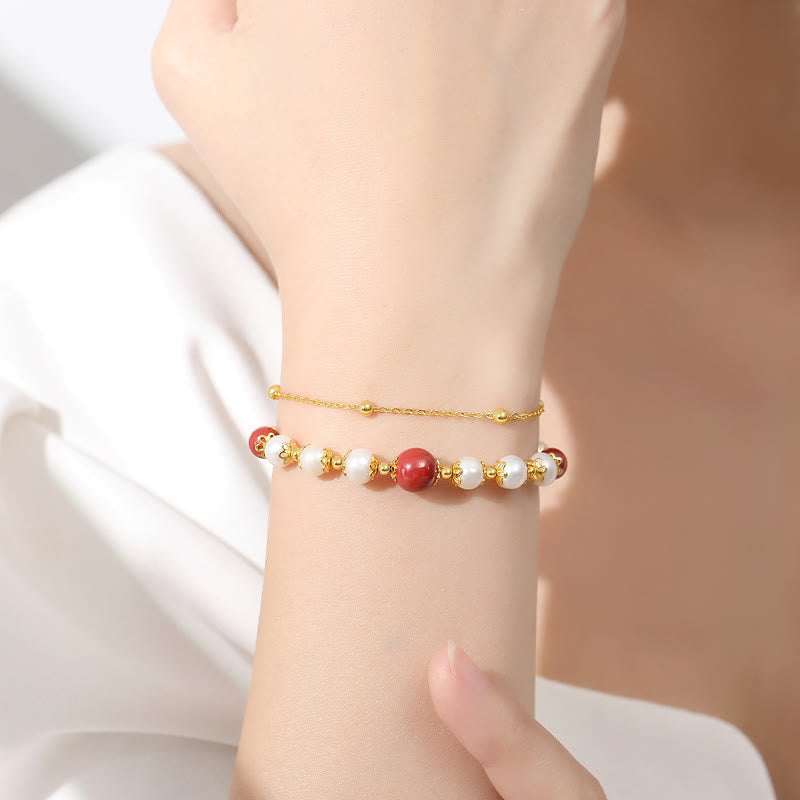Pearl Cinnabar 925 Silver Wisdom Double Layer Chain Bracelet